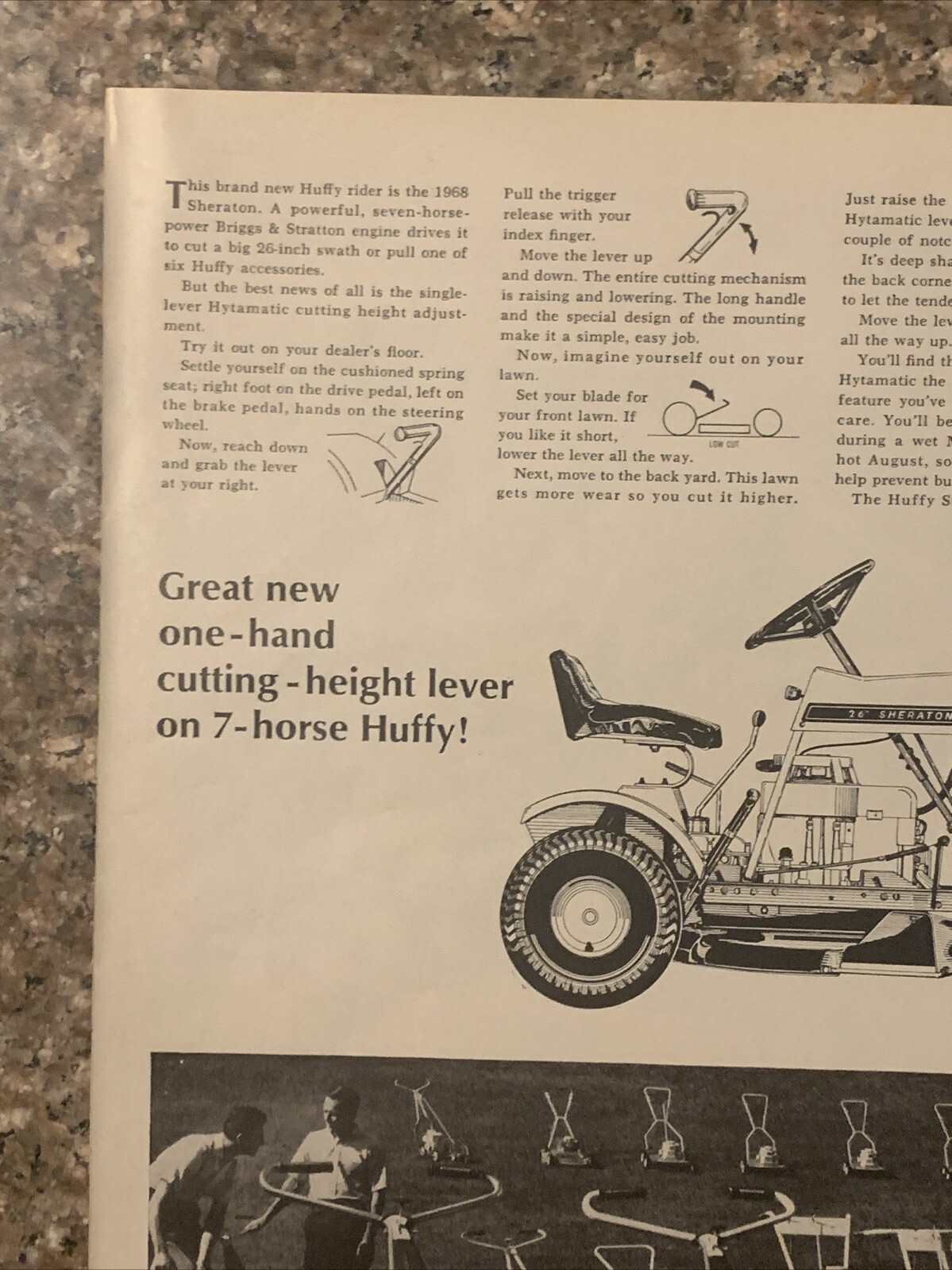 1968 Huffy Sheraton Riding Lawn Mower PRINT AD 7-HP Tractor Cut Grass VTG 1960s