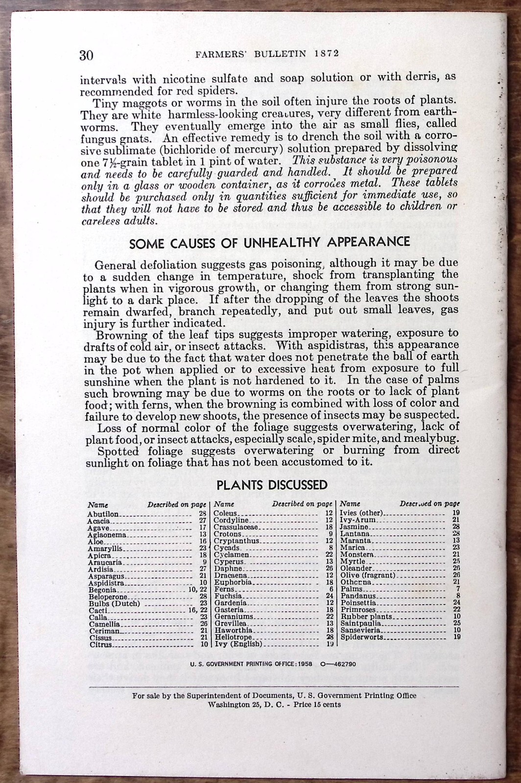 1957 HOUSE PLANTS U.S. DEPARTMENT OF AGRICULTURE FARMERS&rsquo; BULLETIN EXC Z5449