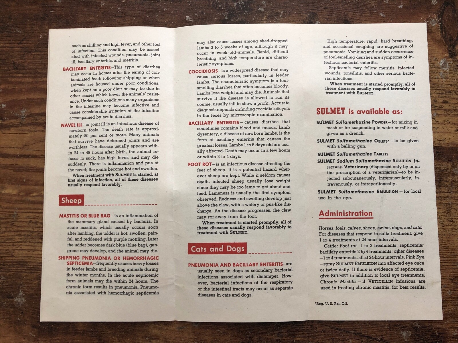 Vintage SULMET All Animals Brochure Lederle Labs CATTLE SWINE HORSE CALF SHEEP