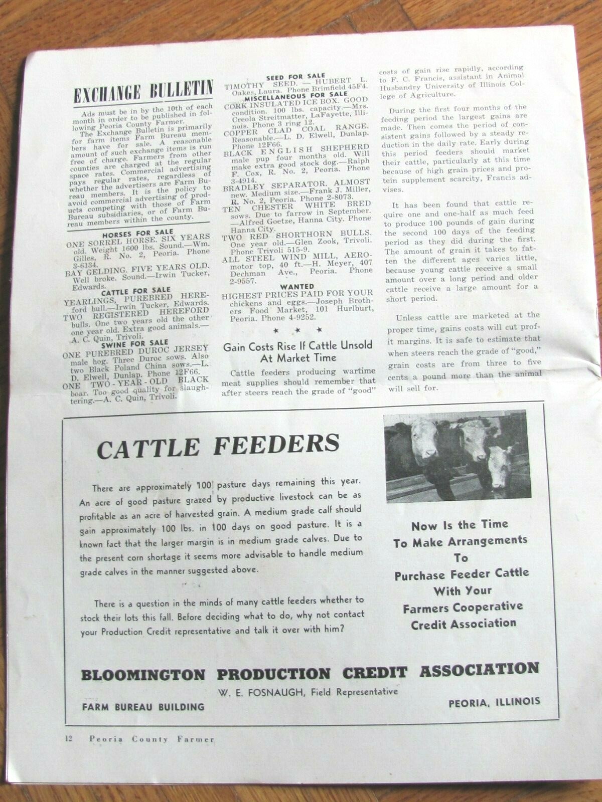 1943 PEORIA COUNTY FARMER FARM BUREAU NEWSPAPER MAGAZINE