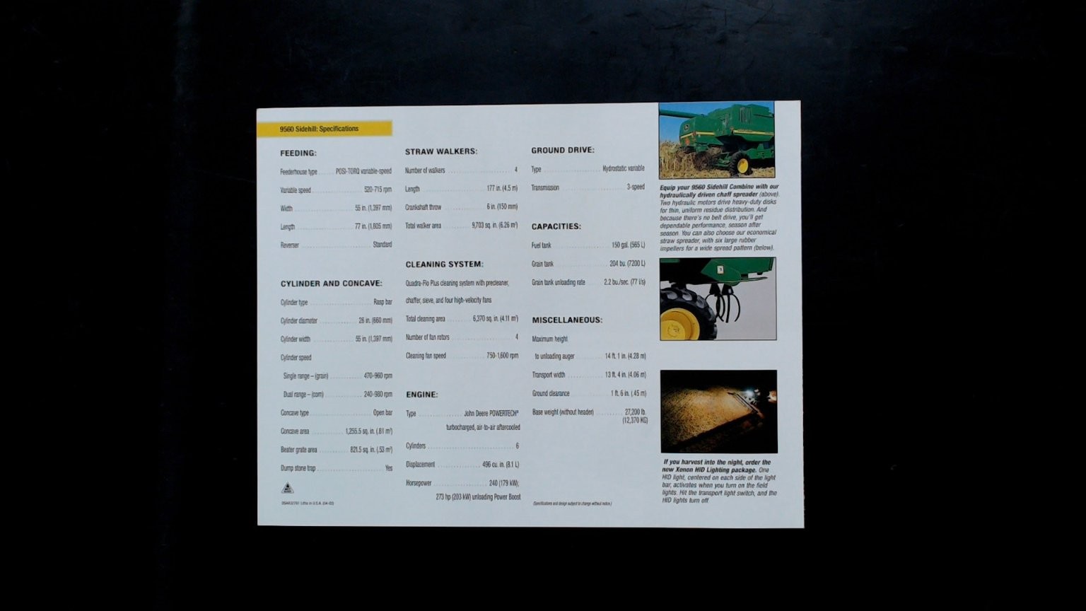 John Deere 9560 Sidehill Combine Brochure Vintage Agriculture 60 Series