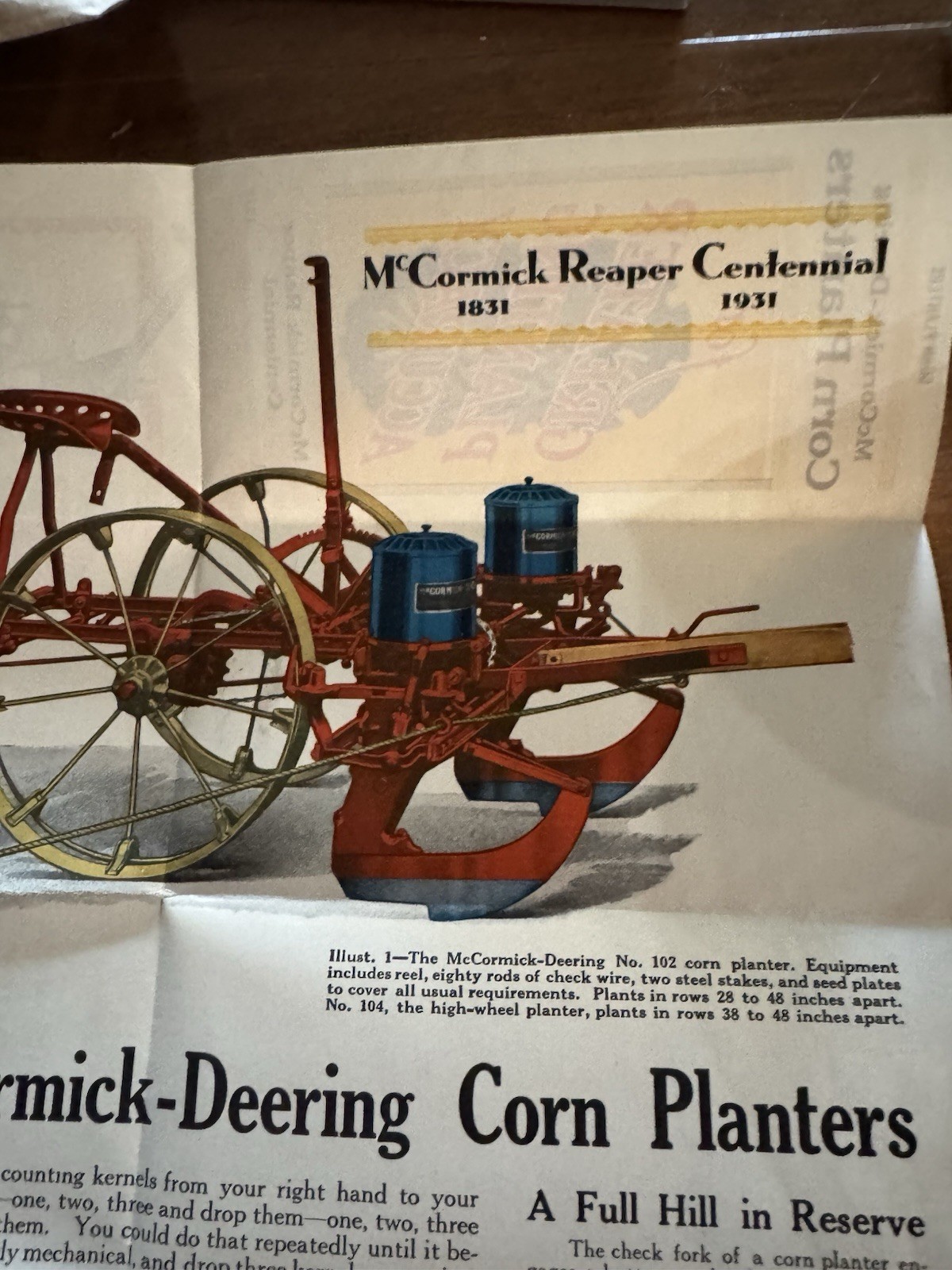 McCormick Searing 1831 1931 Corn Planter Brochure Color Illus Fold Out Farm