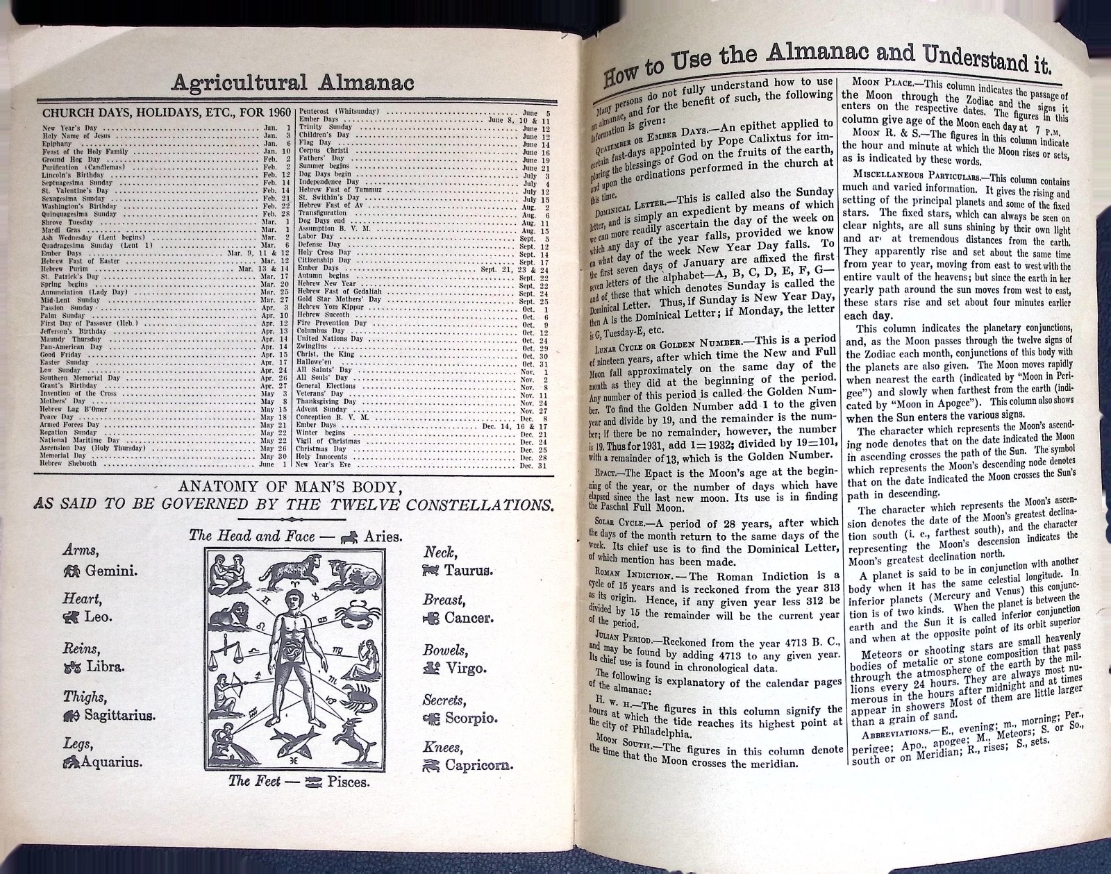 1960 John Baer’s Sons Agricultural Almanac Lancaster Pennsylvania 135th Volume