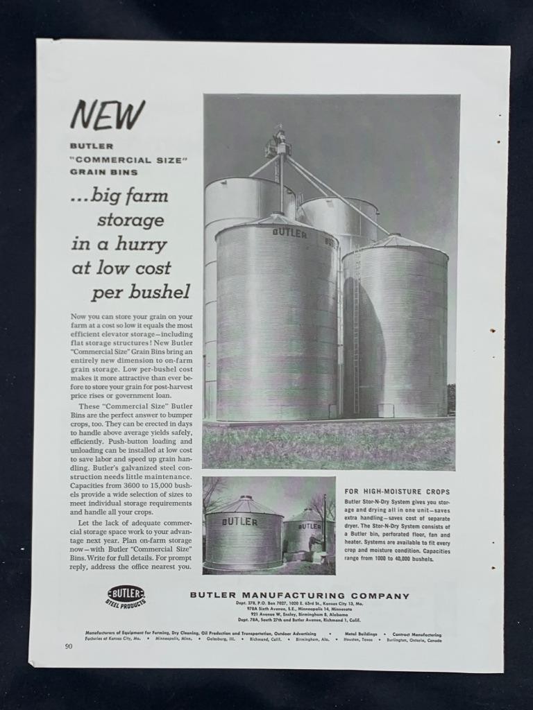 Magazine Ad* – 1959 – Butler Steel Products – Kansas City, MO – Grain Bins