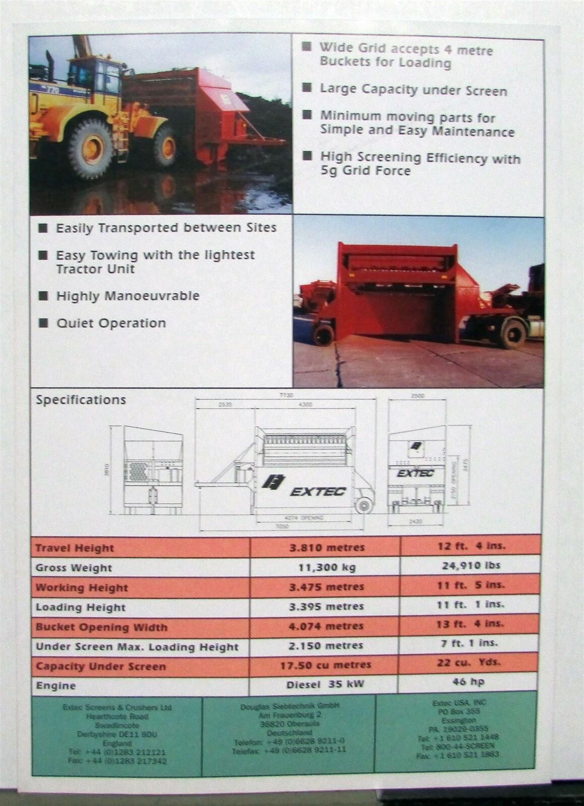 1998 Extec Screen Mobile Equipment Specification Construction Sales Data Sheet