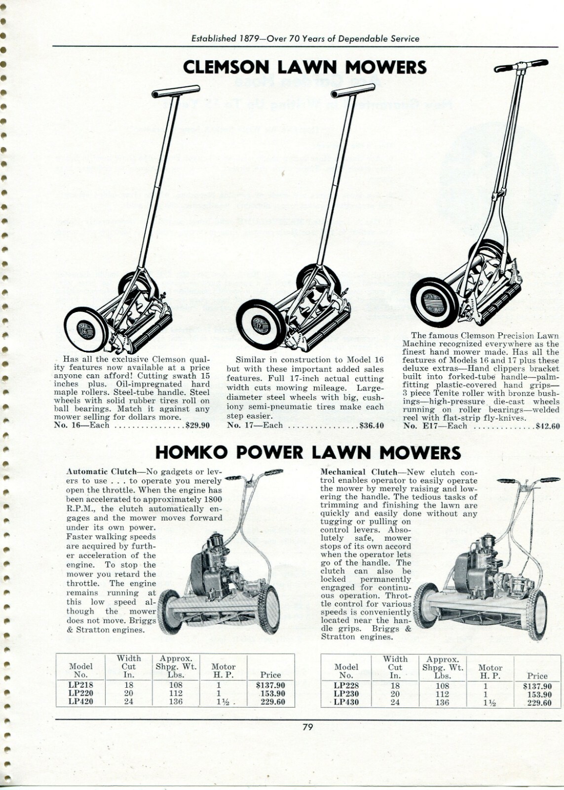 1950 Print Ad of Clemson Lawn Mowers & Homko Power Push Mowers