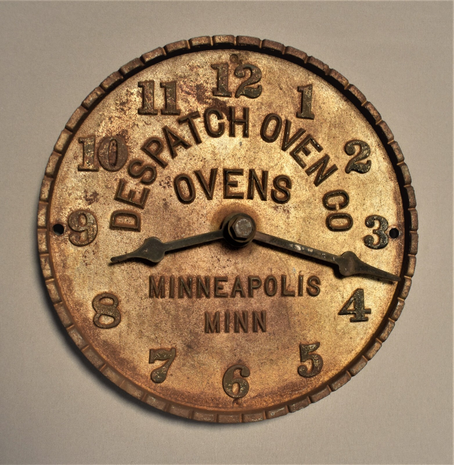 RARE Antique Despatch Oven Clock Timer Cast Iron Advertising Furnace Metal Sign