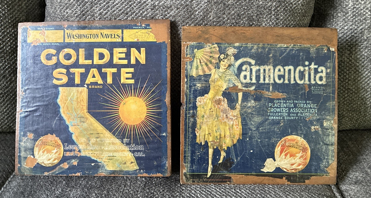 Vintage Wooden Box Ends With Sunkist Advertisement Repurposed For Displays
