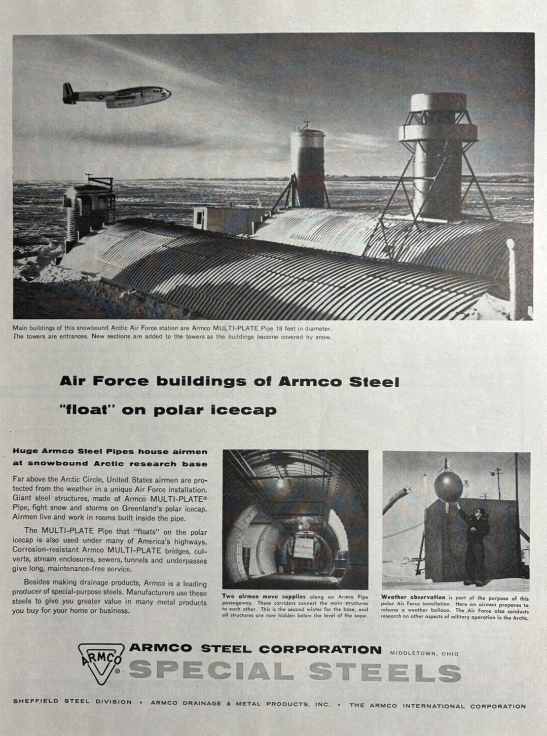 1955 Armco Steel Corporation Special Polar Icecap Float Air Force VTG Print Ad