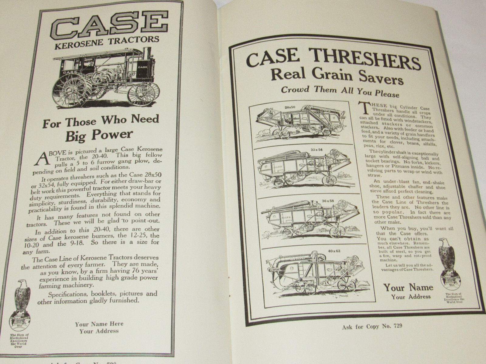 VINTAGE 1918 JI CASE DEALER READY-MADE ADS CATALOG! TRACTORS/THRESHERS/HAY BALER