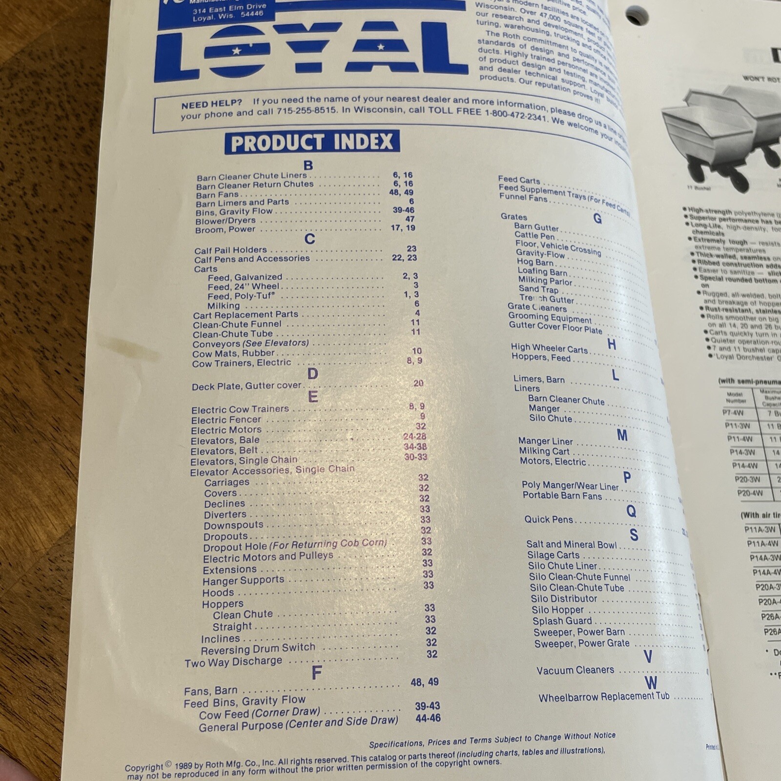 Vintage 1989 LOYAL FARM EQUIPMENT Catalog Roth Manufacturing Farming Book