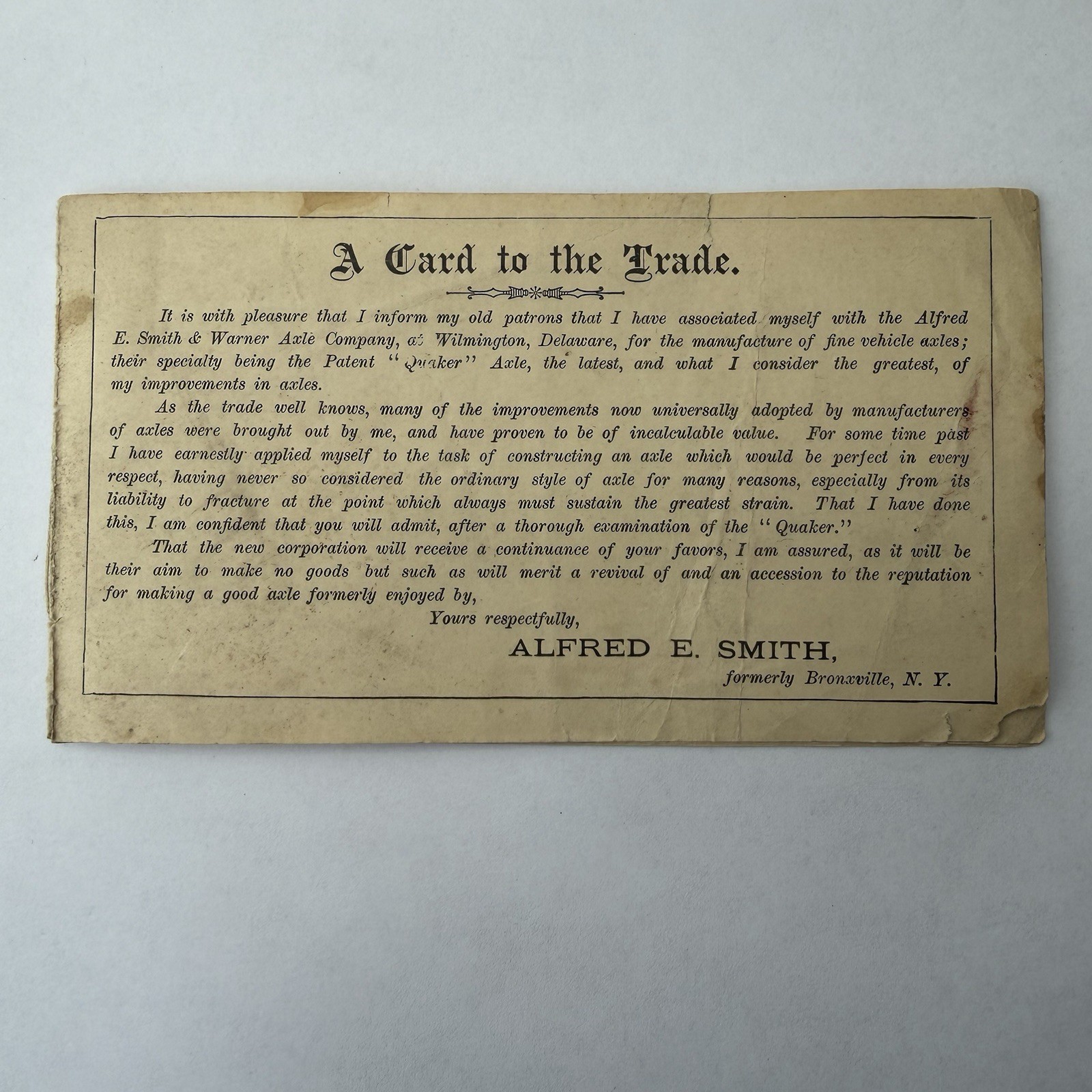 1883 Alfred E. Smith & Warner Axle Co Wilmington DE Carriage Trade Catalog