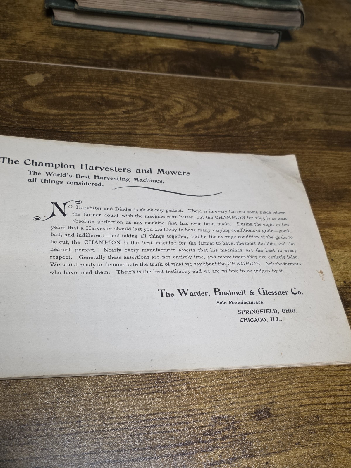 Rare Original 1893 Champion Harvesting Machine Catalog Brochure Springfield