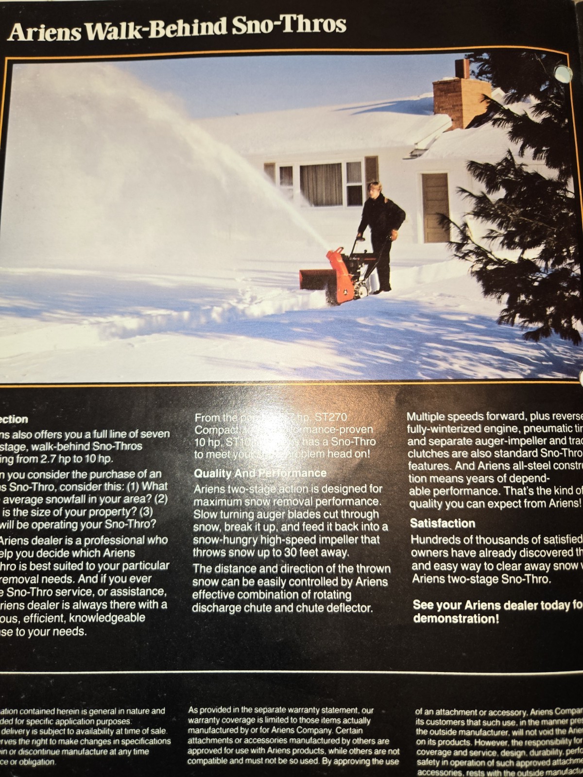 2 1983 ARIENS DEALERSHIP ADVERTISING BROCHURES SNO-THRO TRACTORS & SNO-THROS