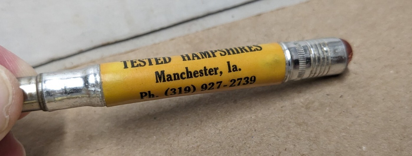 Vintage Elmcrest Farms Production Tested Hampshires Manchester Ia Bullet Pencil