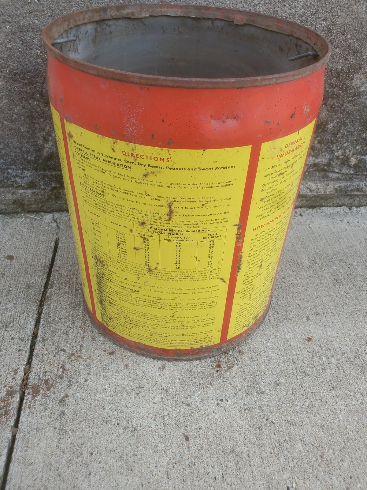 5 Gallon Metal Can Amiben Herbicide No Lid Soybean Weed Control Farm Decor #5