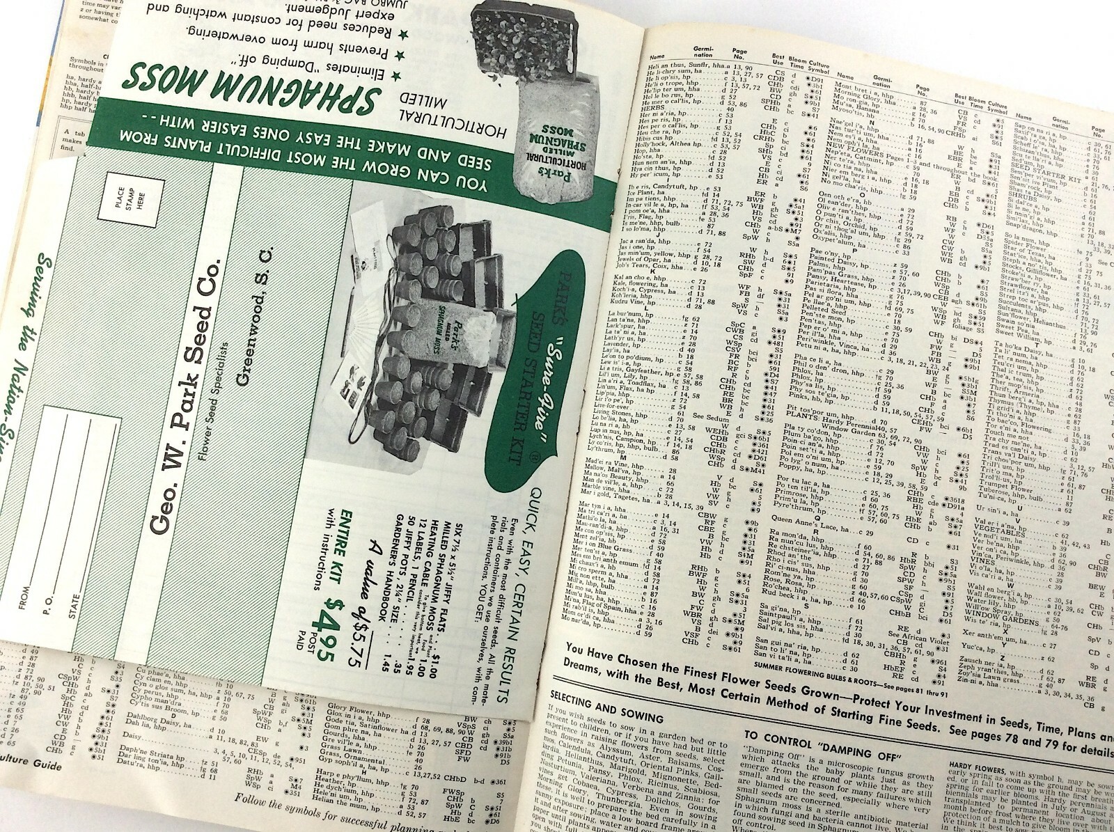 Parks Flower Book 1962 Greenwood South Carolina Garden Seed Catalog Q364