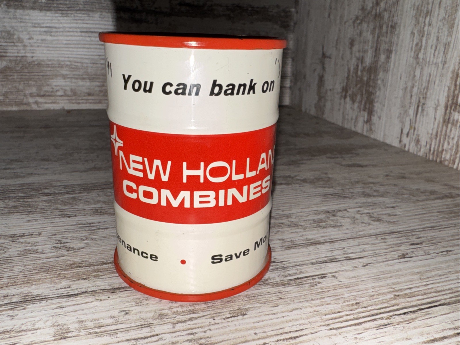 Vintage New Holland Combines 55 Gallon Drum Coin Bank Advertisement