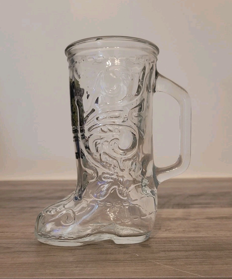 Vintage Libbey Cowboy Boot San Antonio Soybean Expo 1985 Monsanto Ad Glass