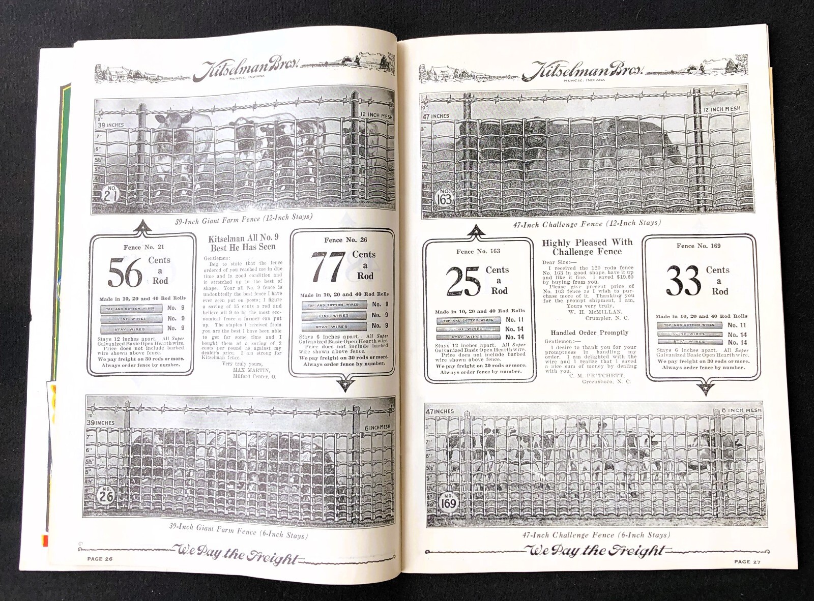 KITSELMAN BROS 1927 CATALOG MUNCIE IND FARM FENCING W ENVELOPE & ORDER BLANK
