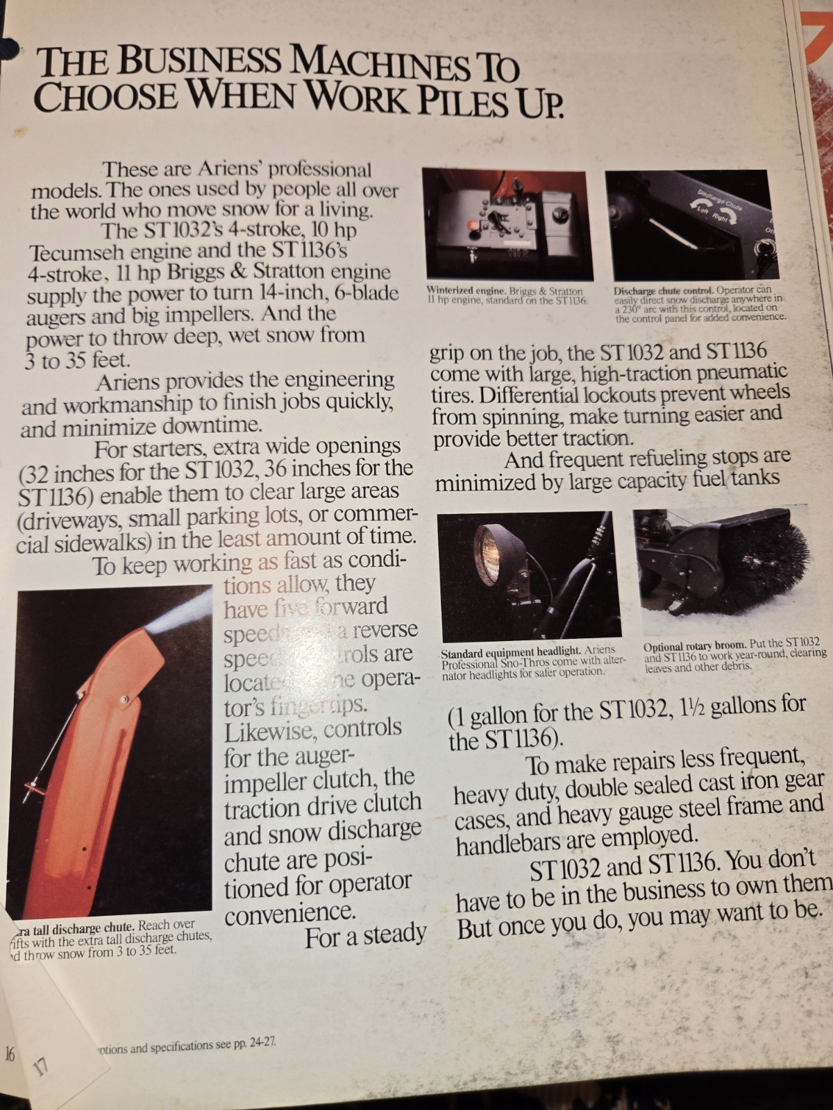 1987 1988 ARIENS DEALERSHIP ADVERTISING BROCHURES SNO-THROS