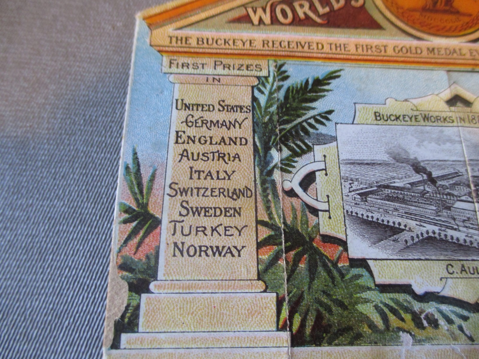 1889 BUCKEYE HARVESTING MACHINE FACTORY FOLD OUT TRADE CARD- CANTON AKRON OHIO