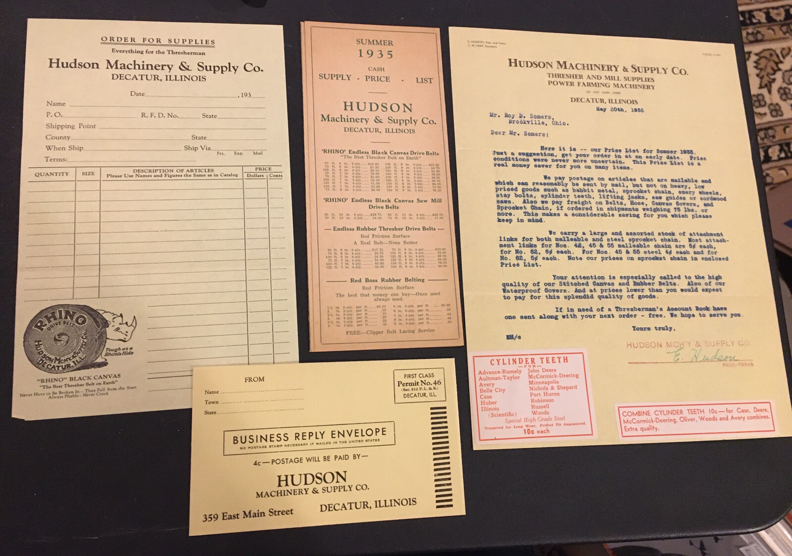 1935 Hudson Machinery Price List++ Saw Mill Belts Tractor Parts Case John Deere