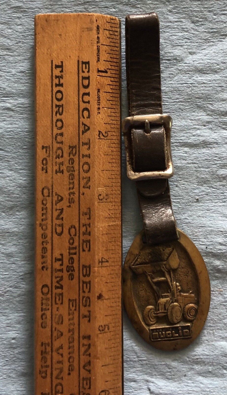 Advertising Euclid Pivot Steer Loaders Brass With Leather Strap Key Fob