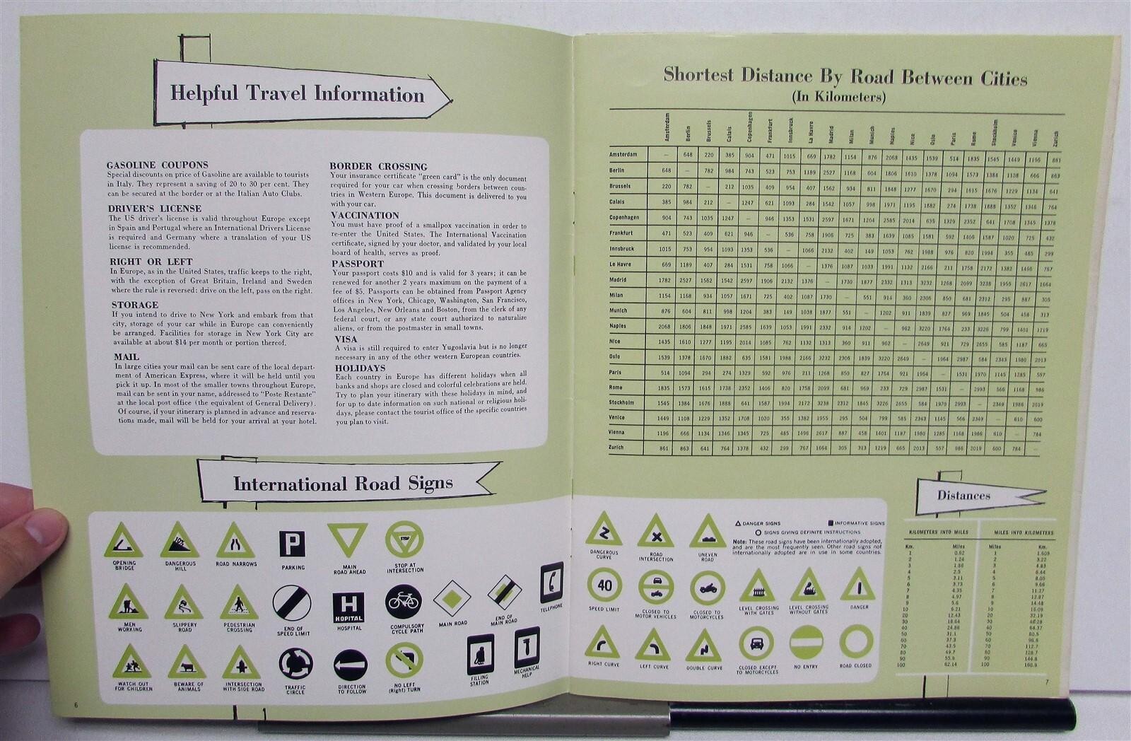 1965 Kinney System Driving Abroad Car Rental & Sales Price List Sales Brochure