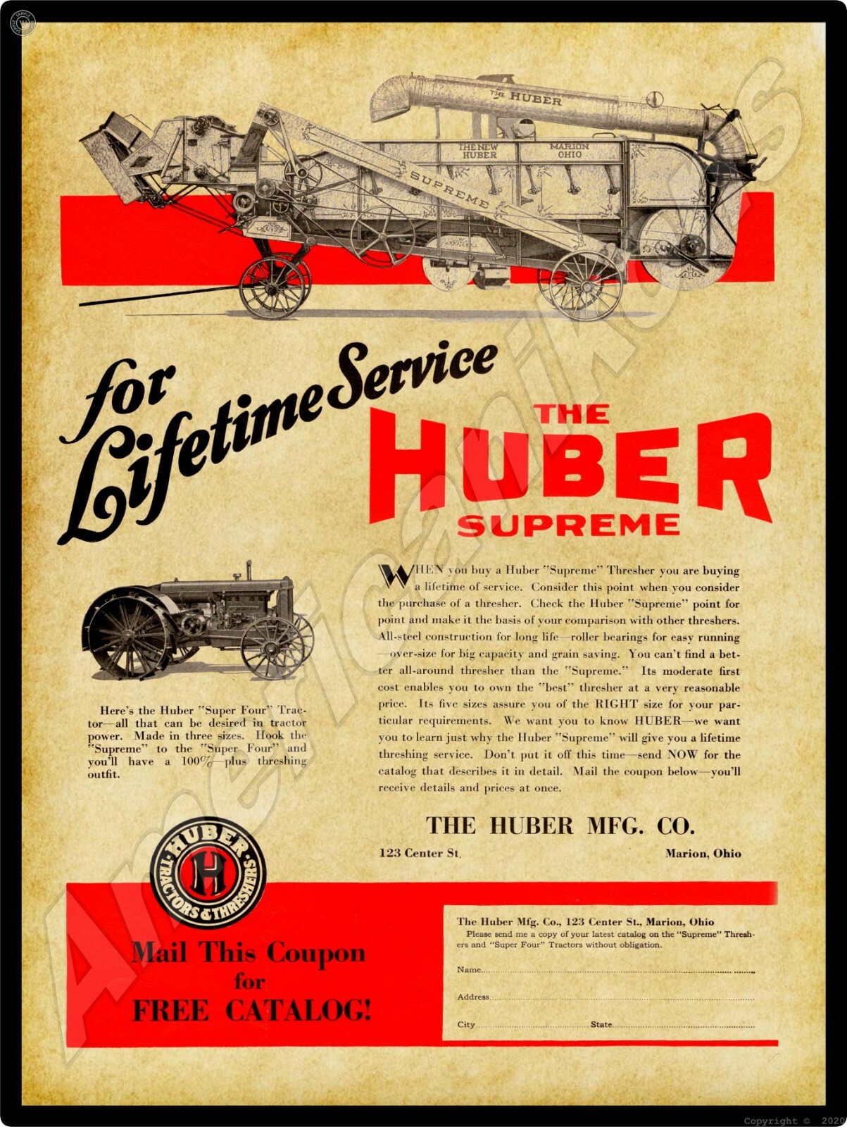 Huber Supreme Thresher NEW Metal Sign – 24&Prime;x30&Prime; USA STEEL XL Size 7 lbs