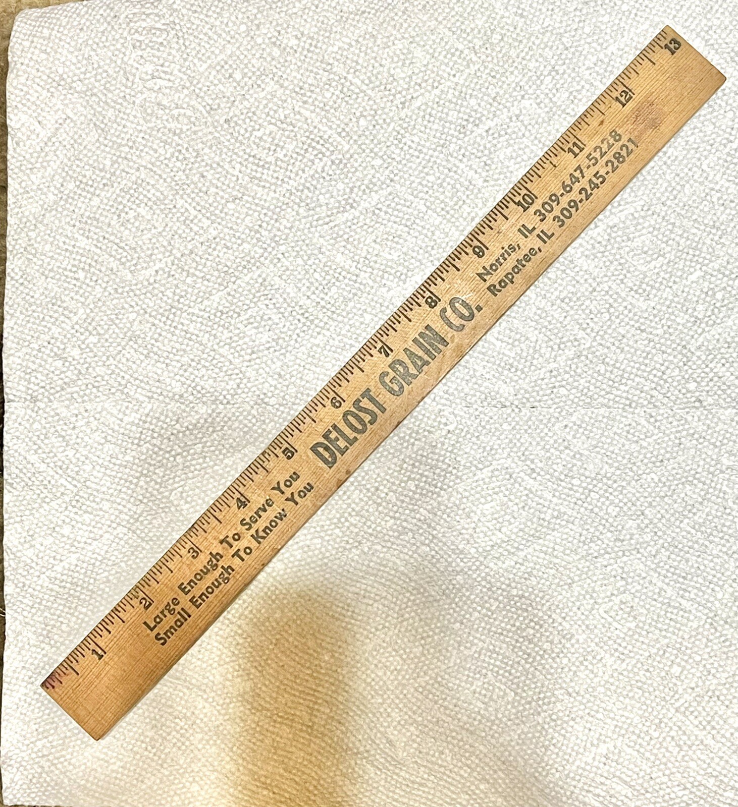 Vintage Wooden Ruler Delost Grain Co. Norris, Illinois/Rapatee Il.Farm Ag Ad