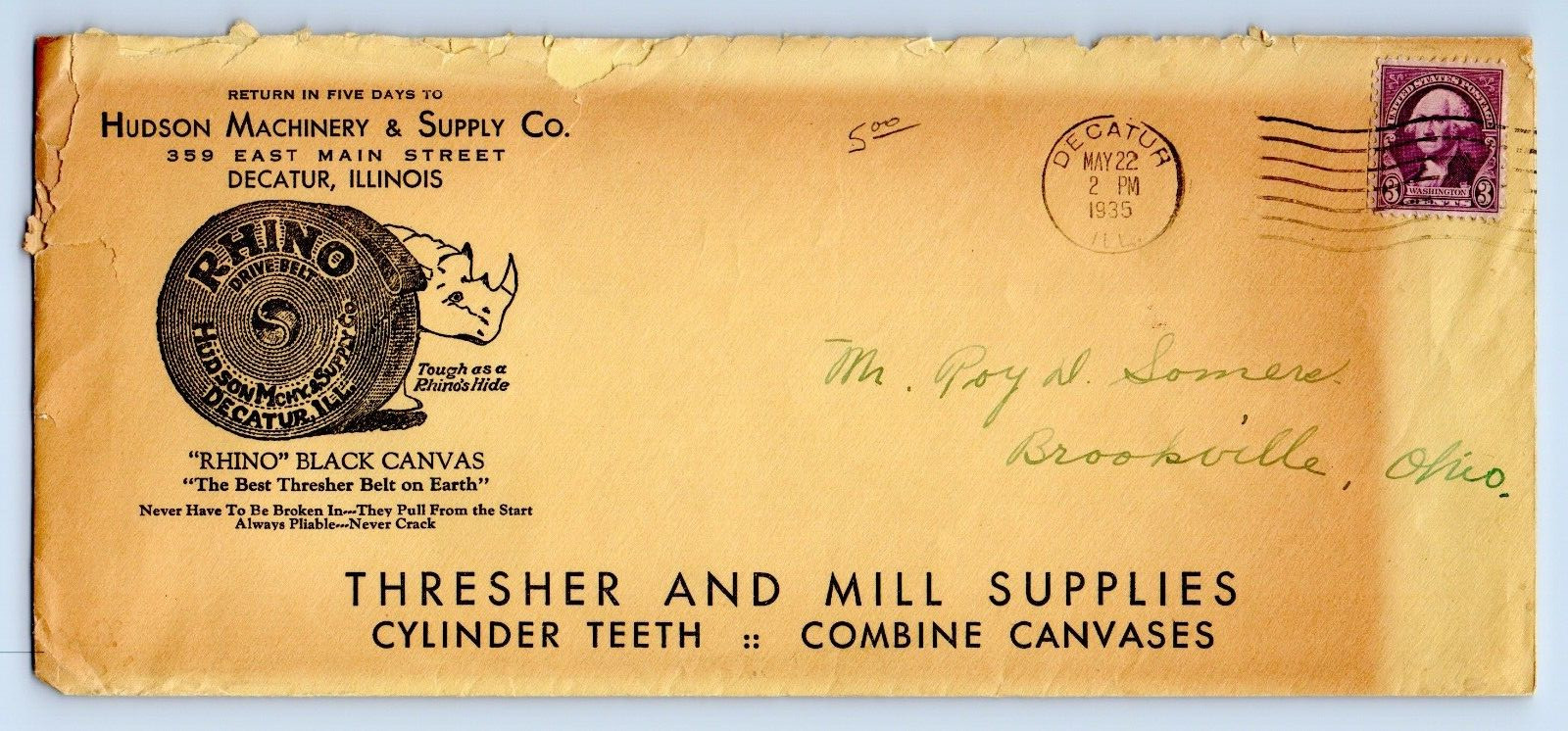 1936 Hudson Machinery Supply Co. Decatur Illinois Catalog Price List Letterhead