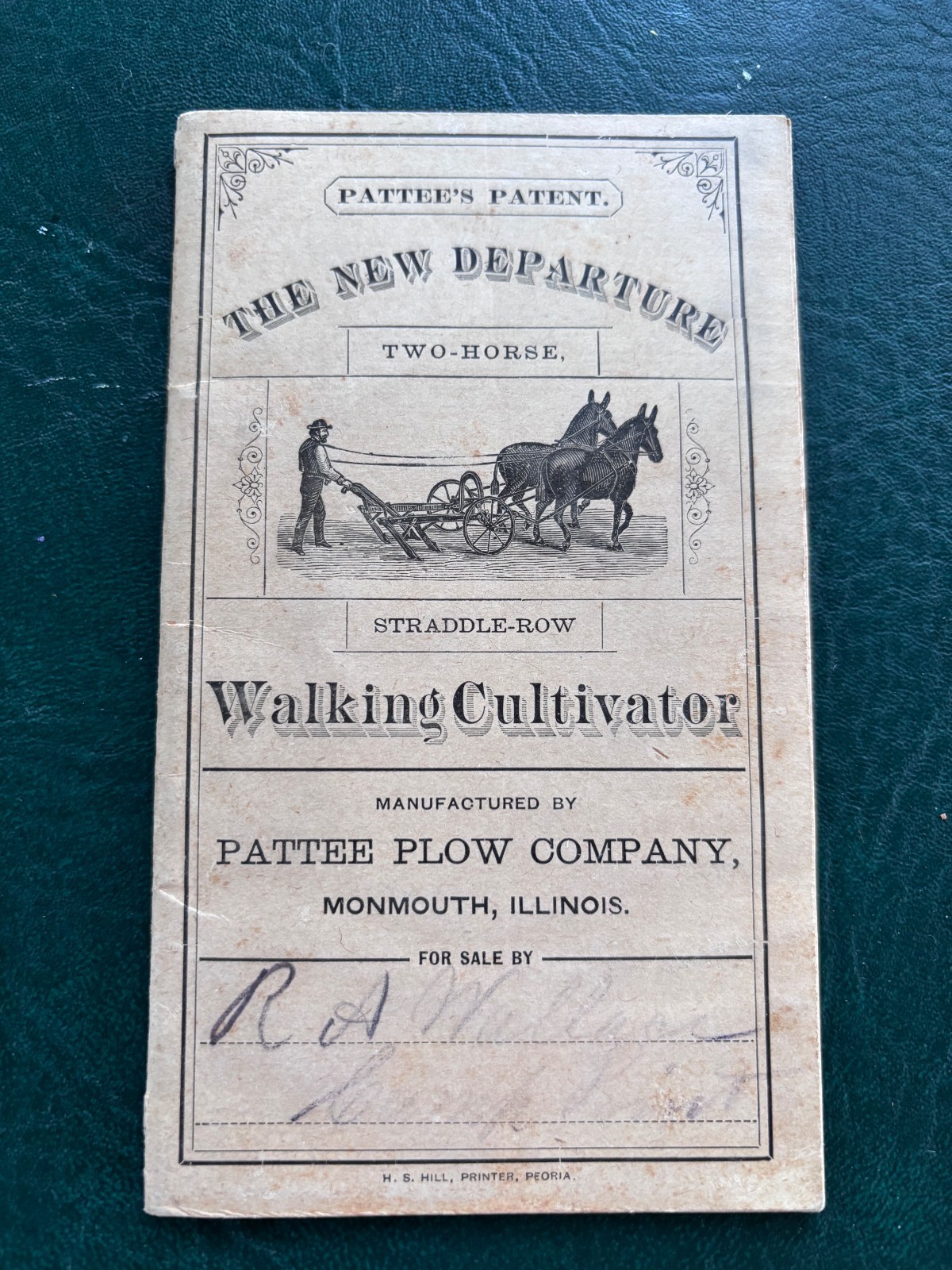 Antique Pattee Plow Co. Walking Cultivator Notebook 1882 Monmouth Illinois 1882