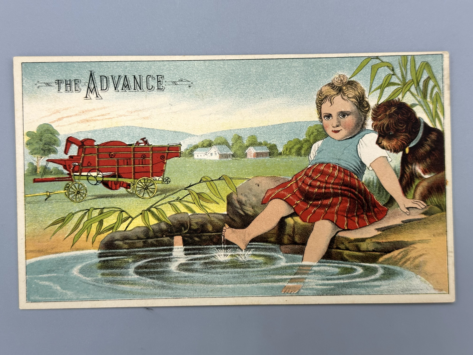 1880s ADVANCE THRESHER Engine FARM Advertising Trade Card BATTLE CREEK Michigan