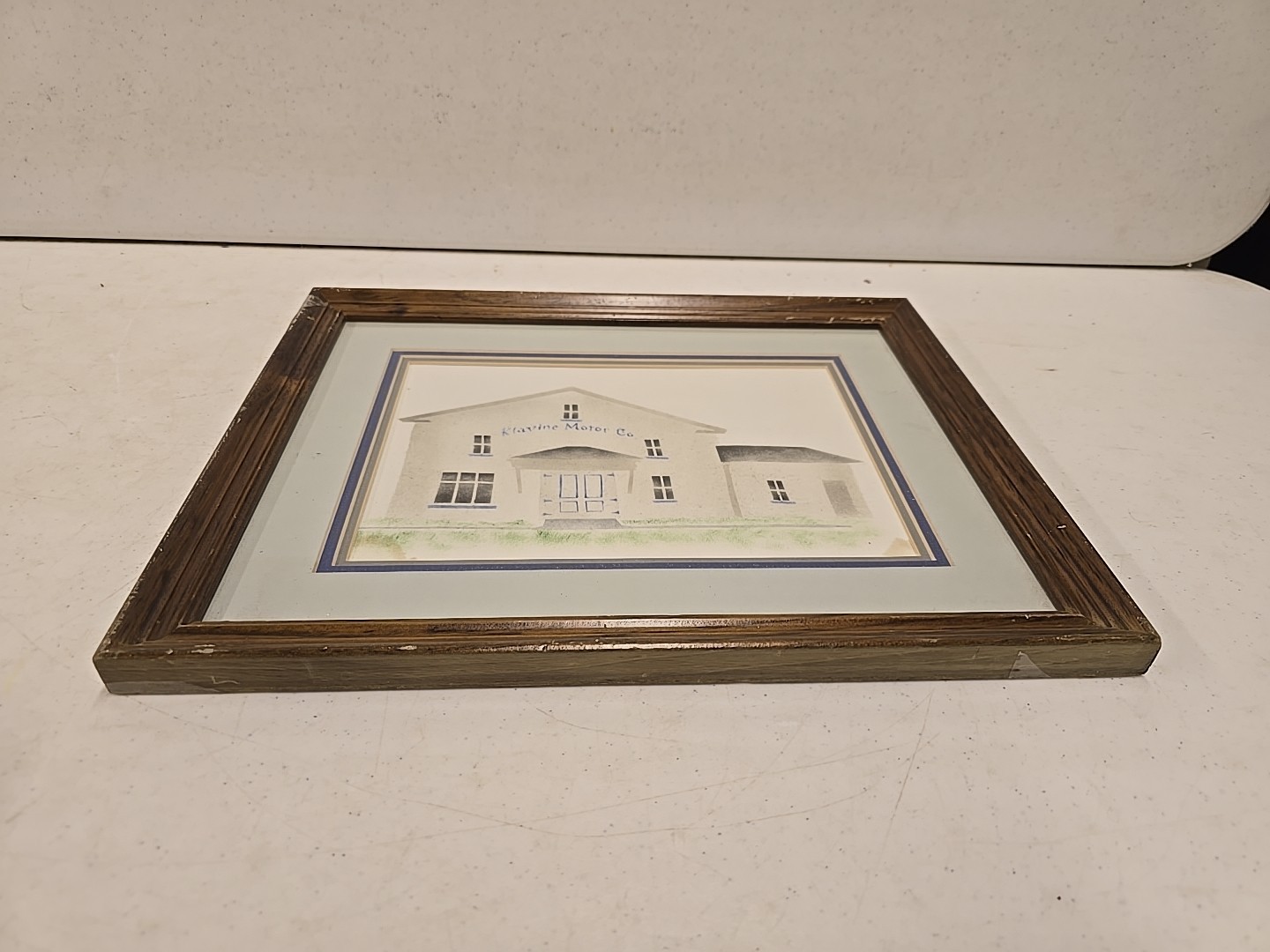 Vintage Klavine Motor Co Geneseo IL Textile Shop Painting Framed New Idea Dealer