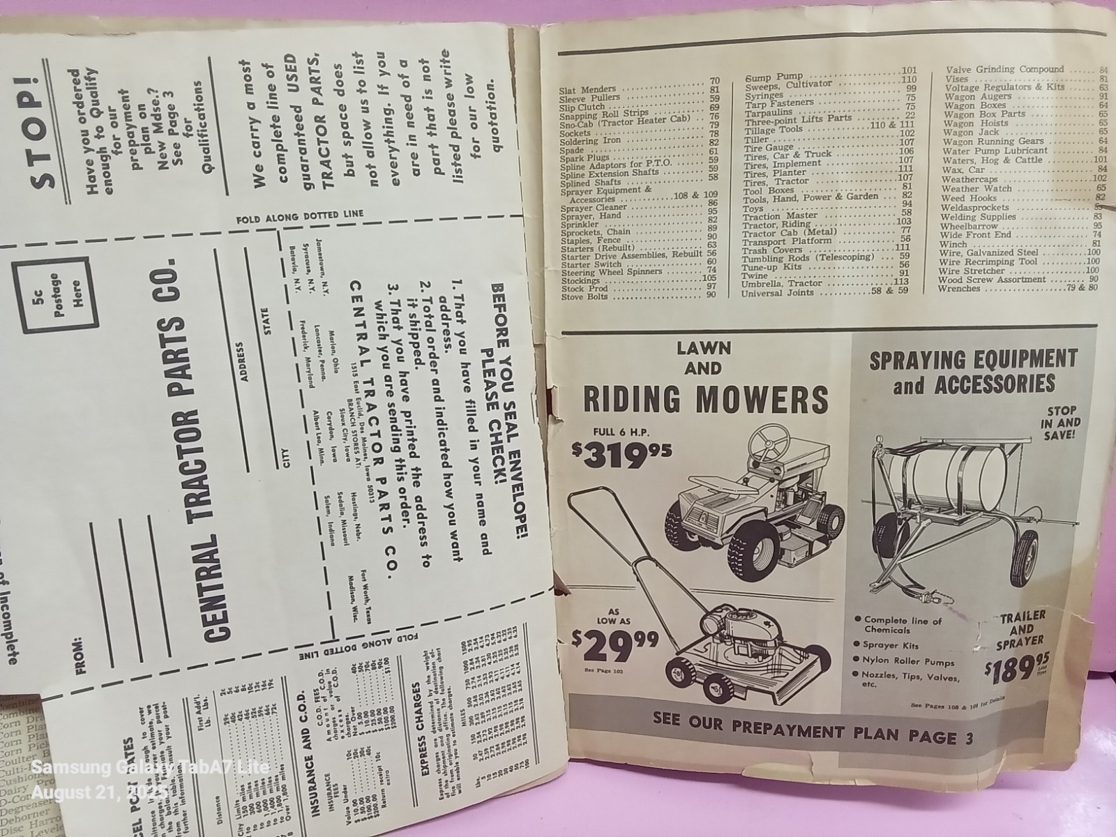 Vintage Farm Supply Catalog 1966 Central Tractor Parts Company