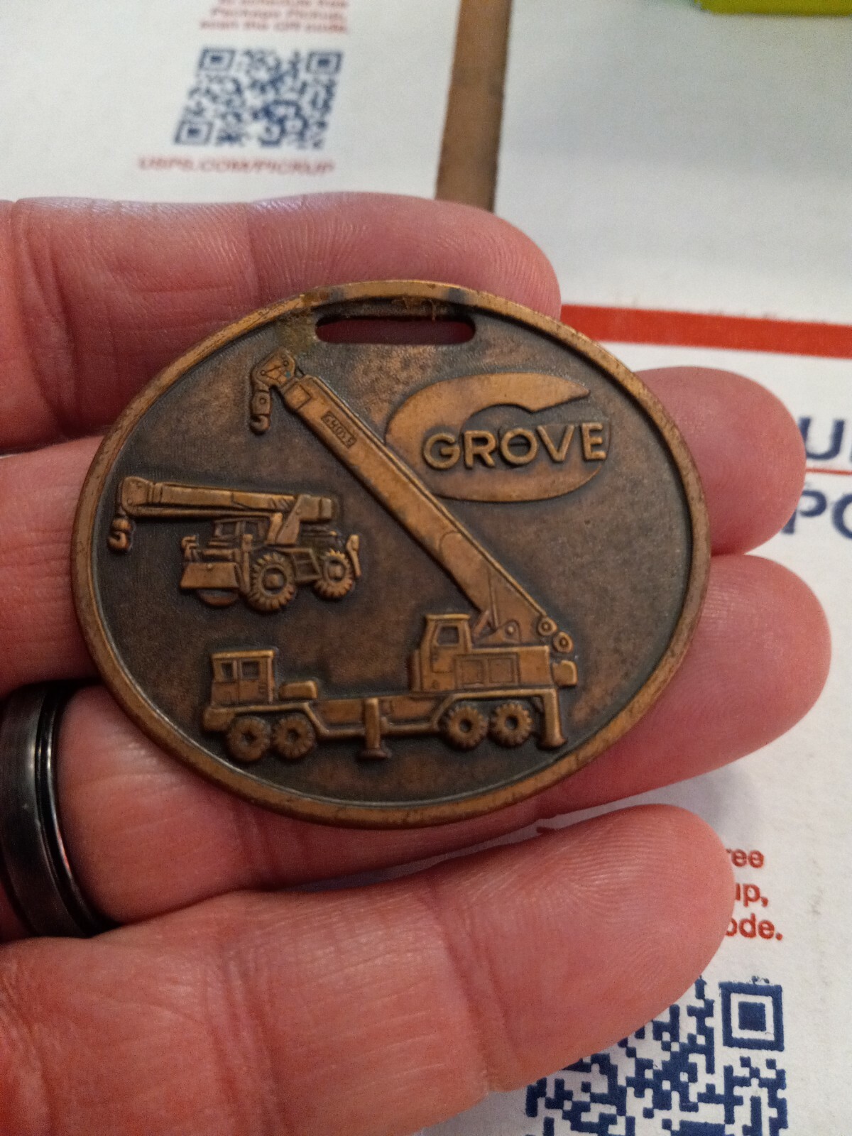 GROVE TRUCK CRANE ADVERTISING WATCH FOB FOR ANDERSON EQUIPMENT COMPANY