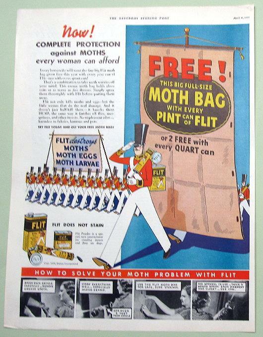 10X.31.5 Orig 1936 Flit Insecticide Ad NEW COMPLETE PROTECTION AGAINST MOTHS