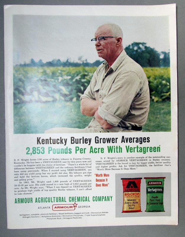 Original 1964 Fertilizer Ad Photo Endorsed B F Wright, Fayette County Kentucky