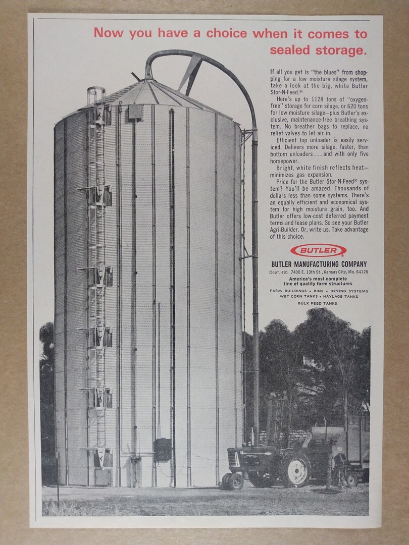 1966 Butler Stor-N-Feed Silo System vintage print Ad