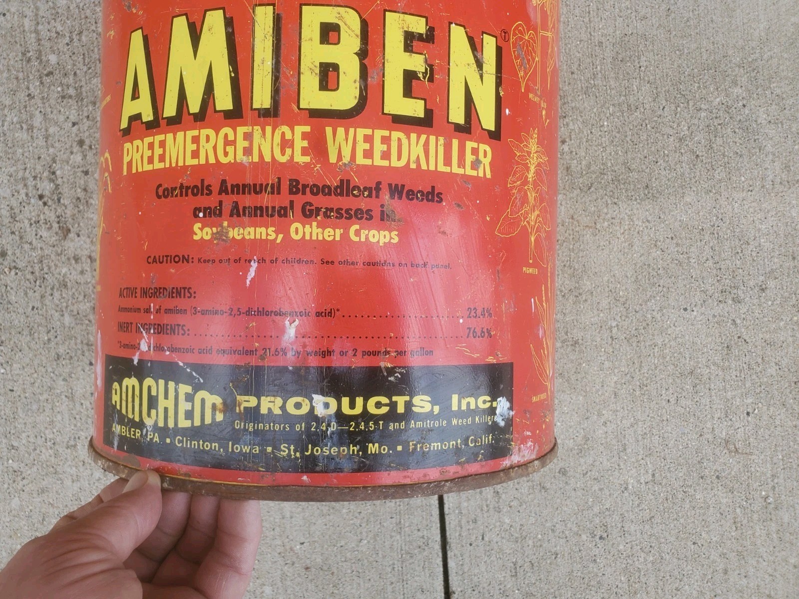 5 Gallon Metal Can Amiben Herbicide No Lid Soybean Weed Control Farm Decor #3