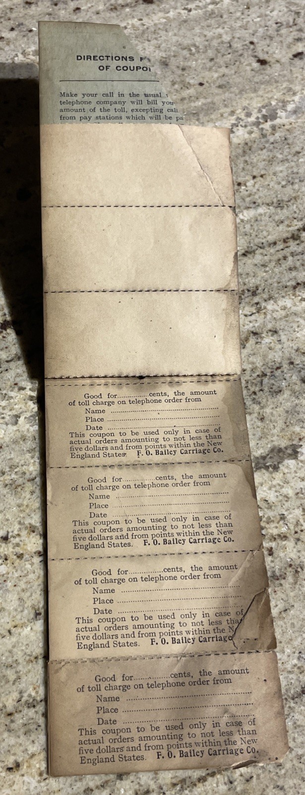 Circa 1900 F.O. BAILEY CARRIAGE CO., “We Pay Telephone” Coupon Booklet – Sleighs