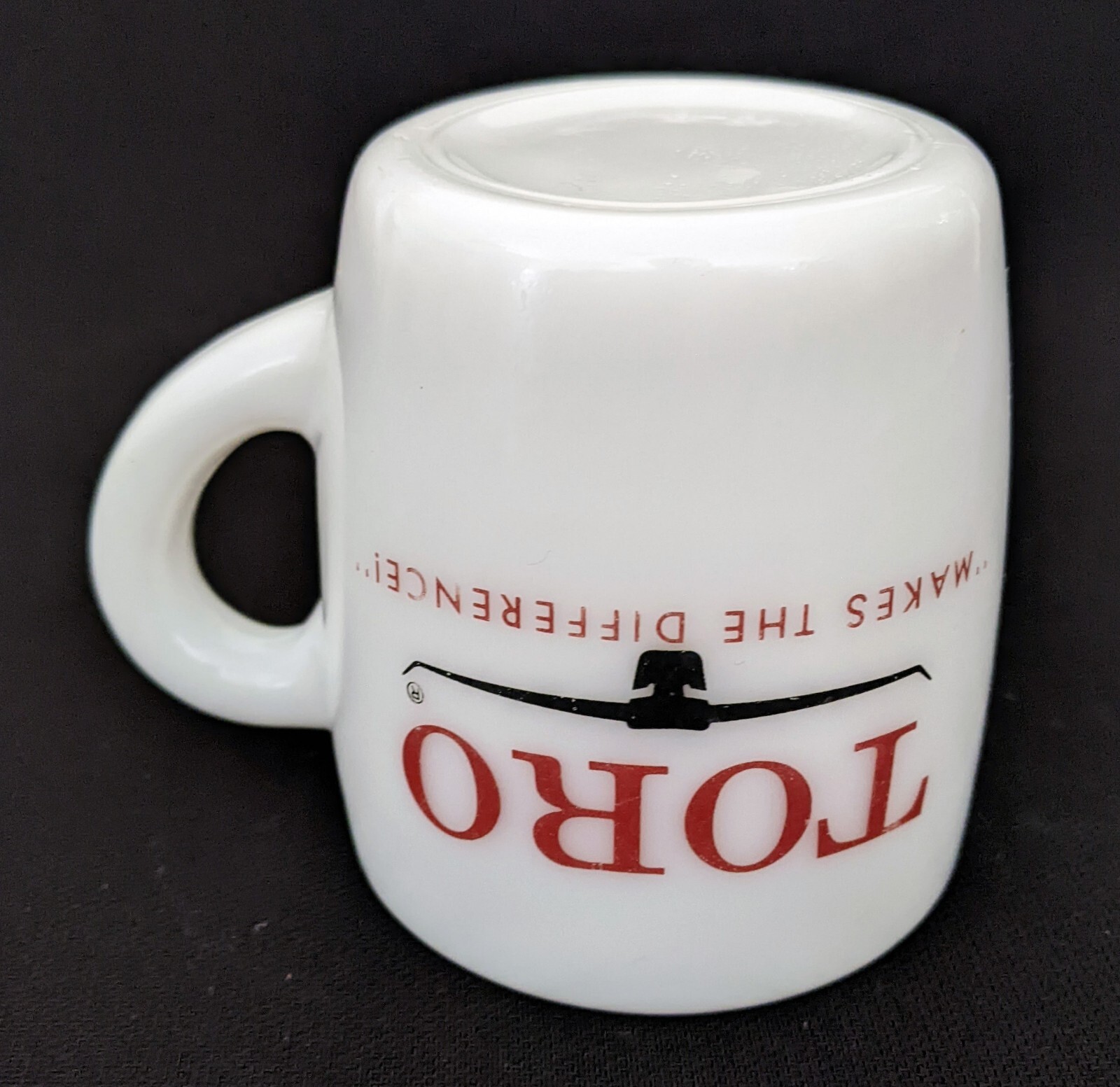 Hazel Atlas ~ Milk Glass Coffee Mug ~ Advertising Toro Lawn Mowers ~ 1960s