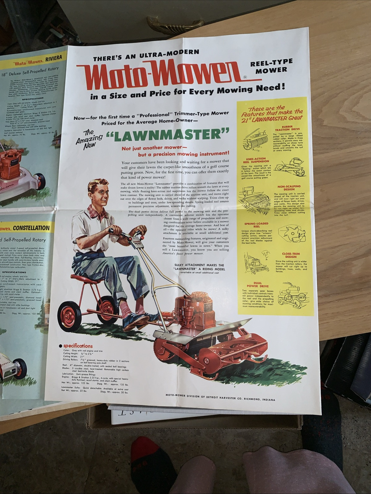 1957 MOTO-MOWER Co REEL LAWN MOWER Vintage Dealer promo ADVERTISE package tear