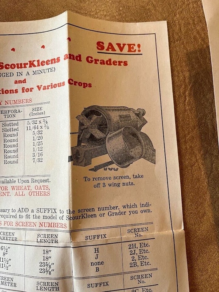 Hart Scourkleen Model 1289 Grain Tank Packing List Attaching Directions Tag 1945