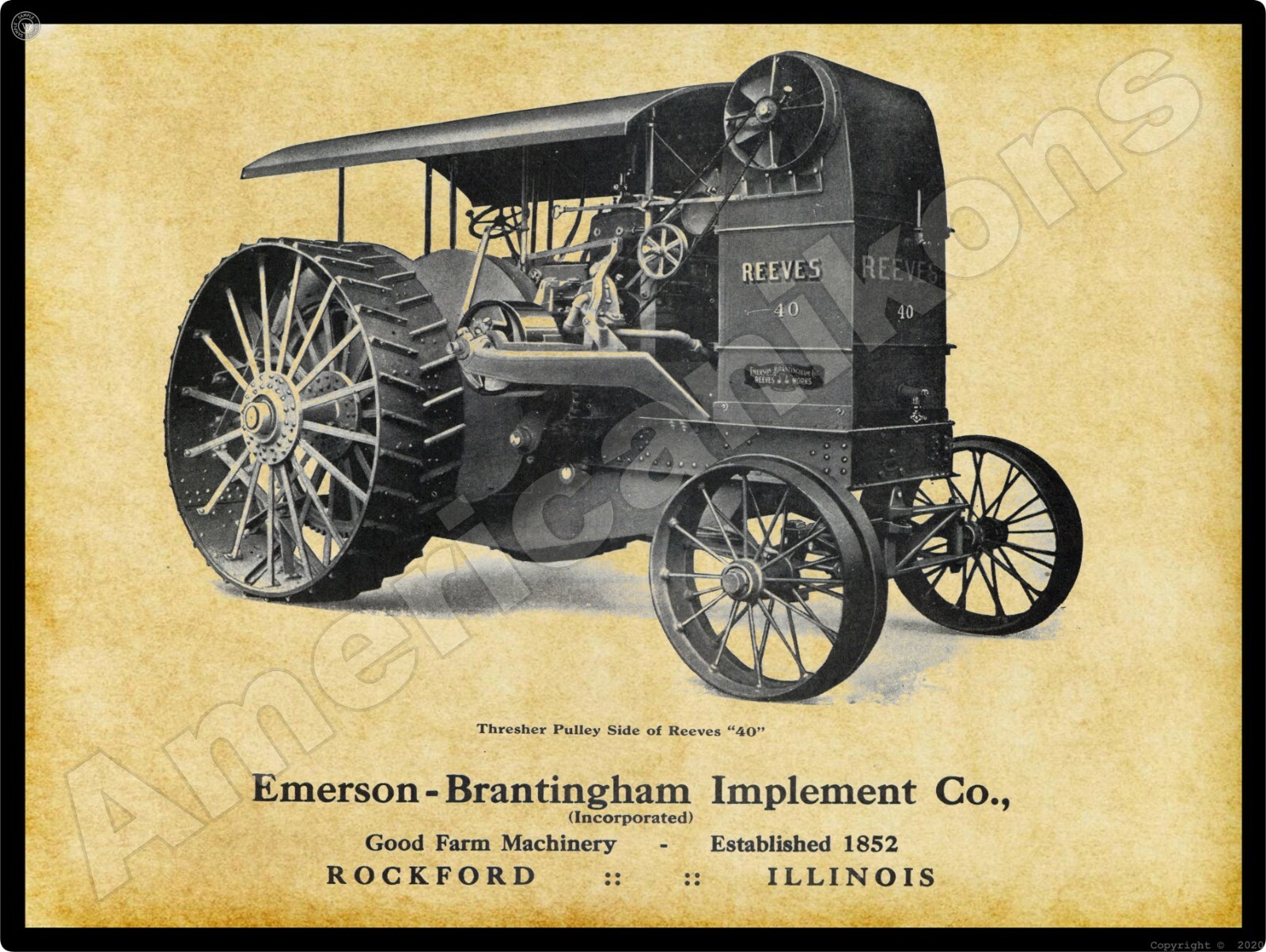 Emerson Brantingham Traction Engine New Metal Sign: Reeves 40 – Rockford, IL