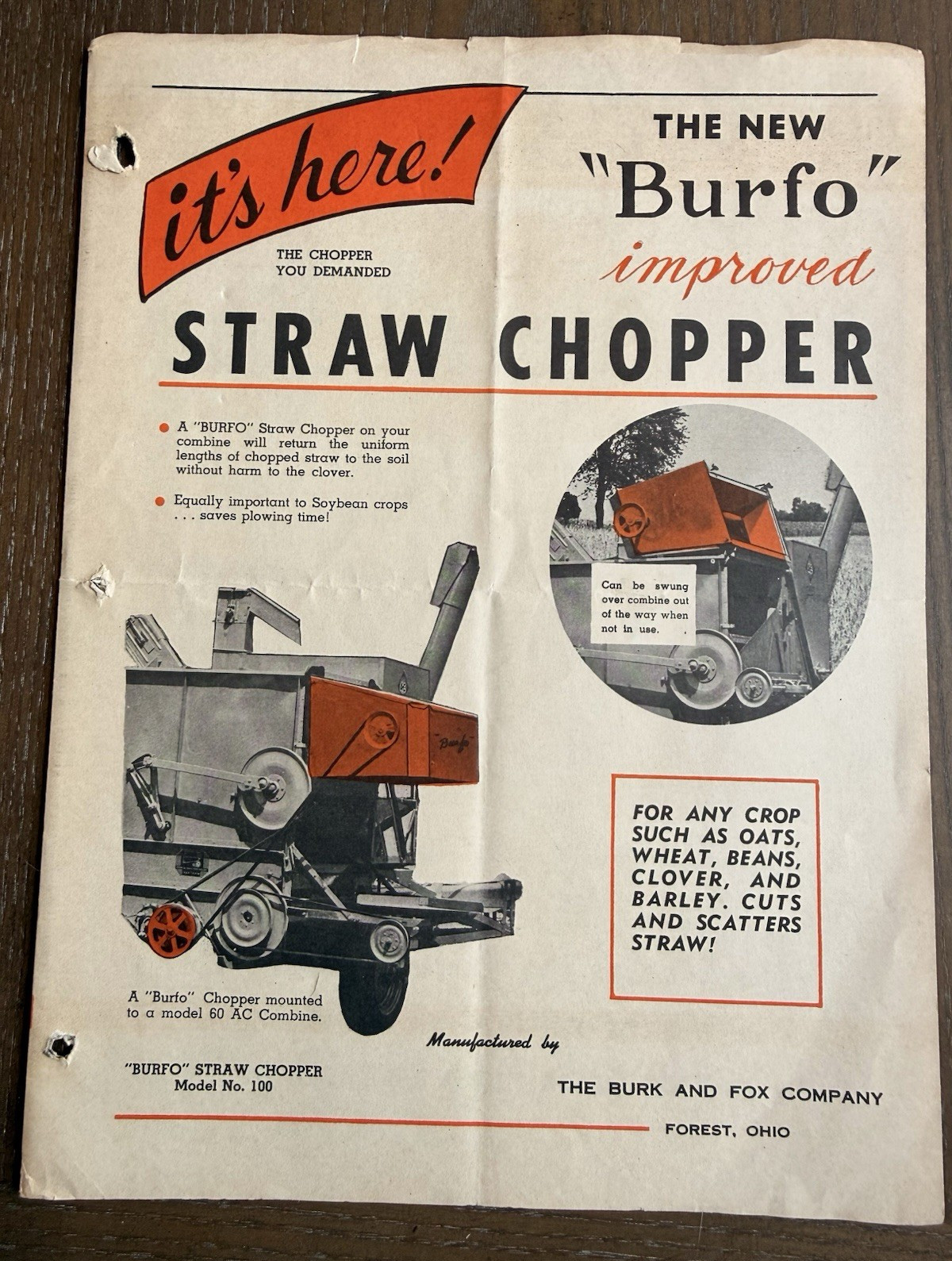 Vintage Burfo Straw Chopper Farm Equipment Brochure Burk & Fox Co Ohio