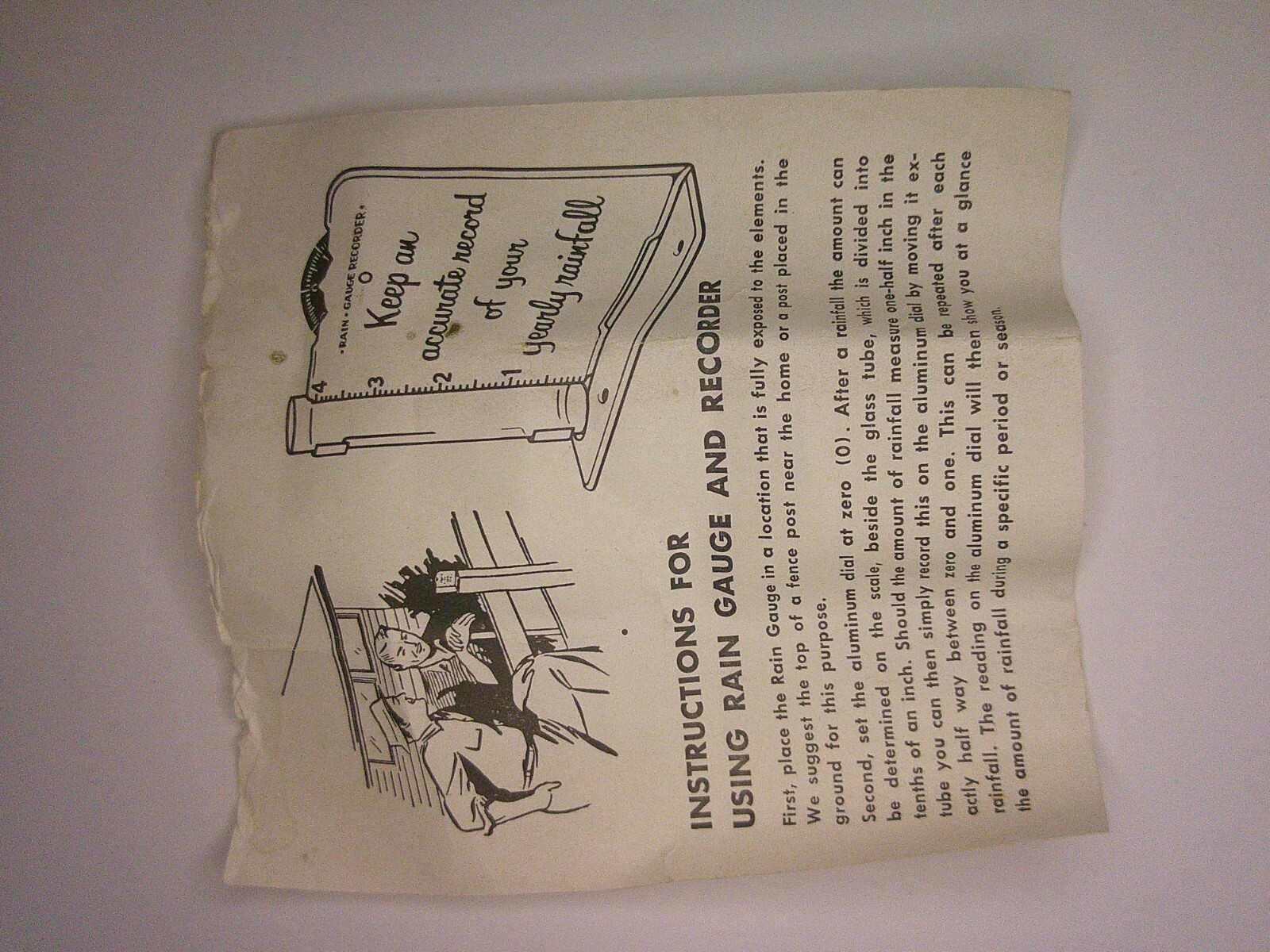 Metal outdoor advertising rain gauge w/ inst. Senesac Inc. Wellington, Ill. Z150