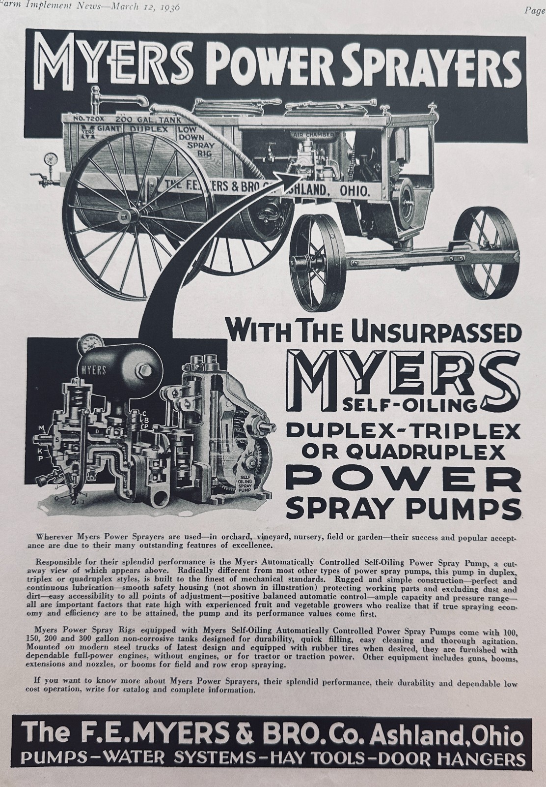 Lot of (3) Early Myer&rsquo;s Water Pump And Sprayer Farm Equipment Ads (#5062)