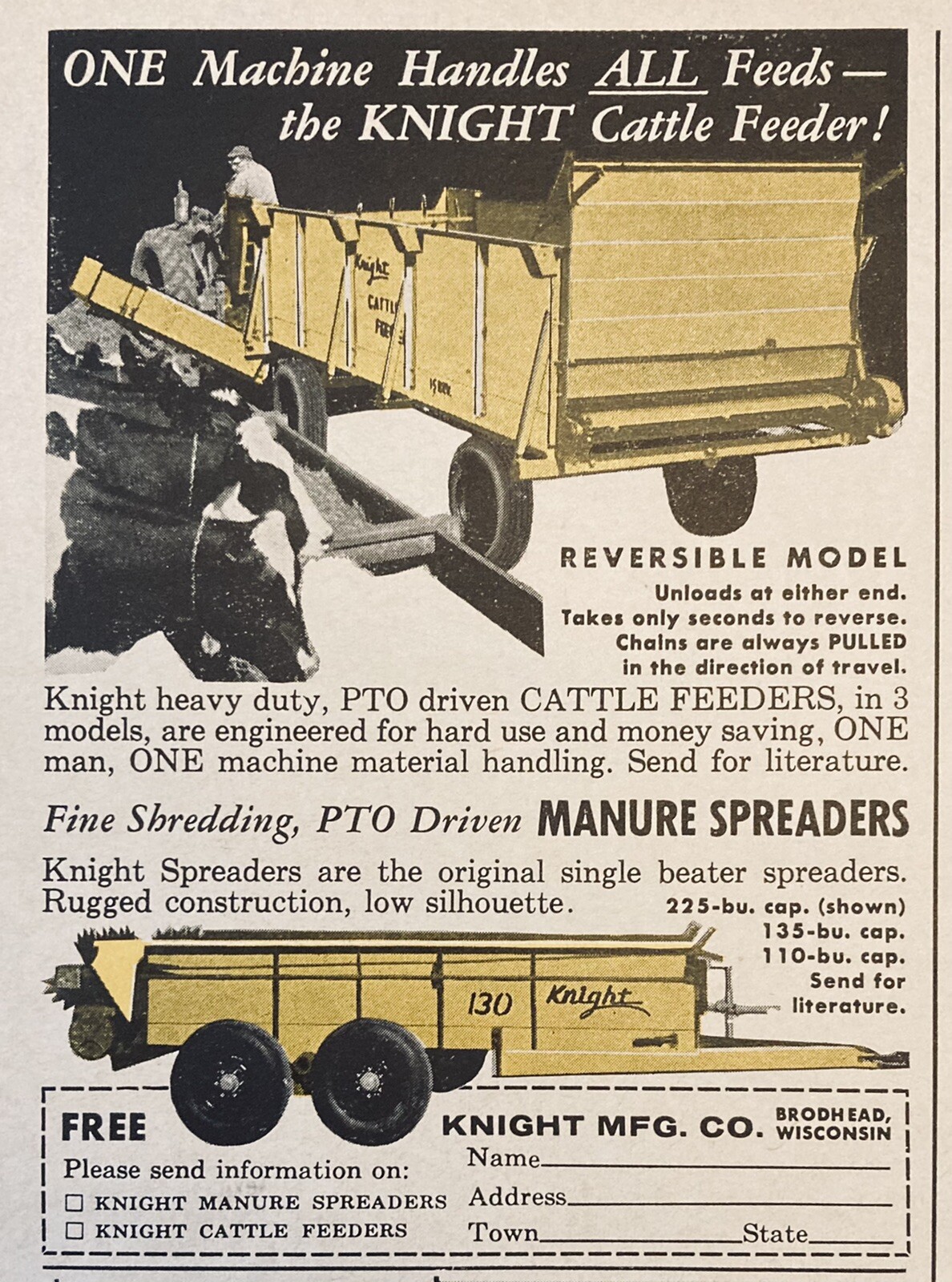 1962 AD.(XH30)~KNIGHT MFG. CO. BRODHEAD, WISC. KNIGHT CATTLE FEEDERS